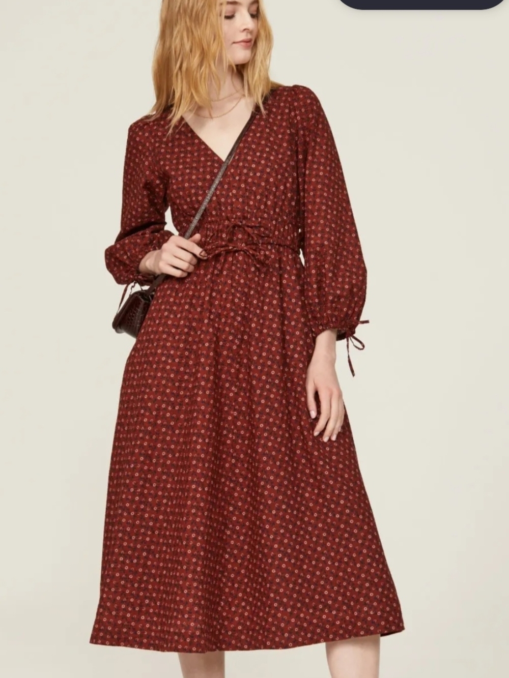 Madewell Maroon Floral Wrap-Style Midi Dress